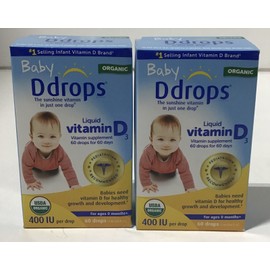 Baby Ddrops Vitamin D 400 IU Organic Liquid Drops - 0.06 fl oz.......Lot of 2