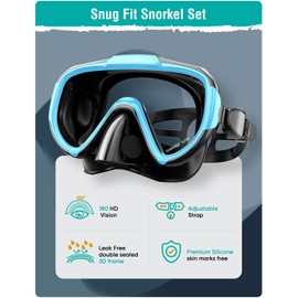 Lealinga Snorkel Set, Panoramic View Snorkel Mask, Anti-Fog Dry Top Snorkel Kit with Travel Bag, Diving Set for Snorkeling Scuba Diving Swimming Travel for Adults Kids Large