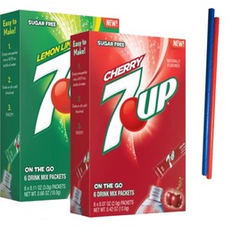 7UP Singles To Go Powdered Drink Mix, 2 Boxes with 6 Packets Each - 12 Total Servings, Sugar-Free Drink Powder, Just Add Water, 6 count (Pack of 2) Keto Burst with Flavor, Zero Guilt! Low Carb, Zero Sugar Drink Mix - 1 Box of Cherry 7Up and 1 Box of Lemo