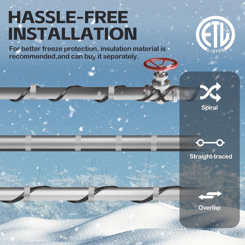 JDZKOMKE 50FT（3FT-200FT）Pipe Heating Cable for Pipe Freeze Protection, Heat Cable