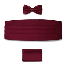 BRERA 67 Set Cummerbund Pocket Square and Bow Tie for Suit Various Sizes and Colours Made of Silk | Bow Tie with Pocket Square Accessories Set for Tuxedo Men | Belt for Evening Dress, bordeaux