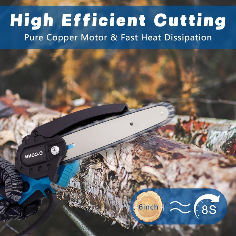 O-CONN Mini Chainsaw Cordless, 6-Inch Portable Handheld Chainsaw with Security