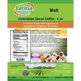 Malt Colombian Decaf Coffee (Gourmet, Naturally Flavored, Whole Coffee Beans) (4 oz, ZIN: 554209) - 3 Pack