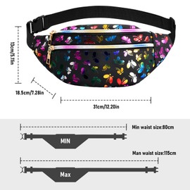Focenat Fanny Pack for Women, Fashion Belt Bag with Adjustable Strap, Waterproof PU Leather Black Fanny Pack Women Waist Bag, Crossbody Waist Pack for Teen Girls Hiking Running Hiking Travellin