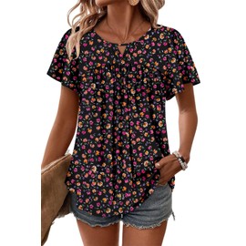 CRAZY GRID Women's Puff Sleeve Blouse with Flounce Cuffs Printed Color Tunic Loose Stretch Cotton Tshirts Office Work Top Going Out Candy Purple-XXL