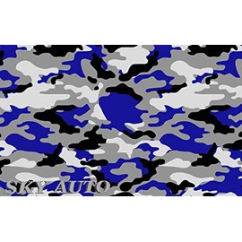 Sky Auto INC Blue Black White Gray Camouflage Vinyl Car Wrap Film Sheet + Free Cutter & Squeegee (2FT x 5FT / 24" x 60")
