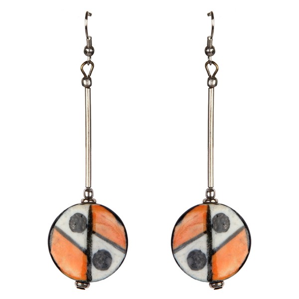 DCA Orange Black White Ceramic Women Earring Set, Ceramic, No