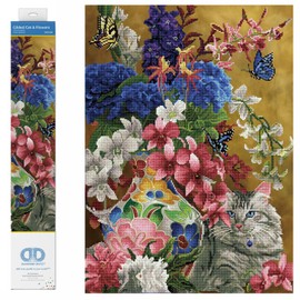 DIAMOND DOTZ ® - Gilded Cat & Flowers, Partial Drill, Round Dotz, Cat Diamond Painting Kits, Cat Diamond Art, Diamond Art Cat, Diamond Painting Cat, Diamond Painting Kits Cats, 30.7"x21.7"