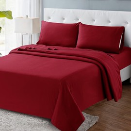 ILVOE Full Size Sheet Set, Full Size Bed Sheets 4 Pieces, Breathable and Soft Hotel Style Sheets Set, Microfiber Sheets with Deep Pockets, Easy Care, Burgundy Red
