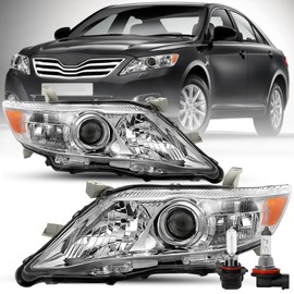 SOCKIR Halogen Headlight Assembly Fit for 2010 2011 Toyota Camry, Left Driver and Right Passenger Side w/Bulbs