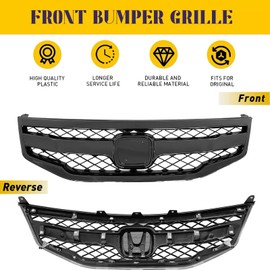 JHRISE JDM Sport Style Front Bumper Mesh Grill For 2011-12 Honda Accord 4DR Sedan Gloss Black Grill