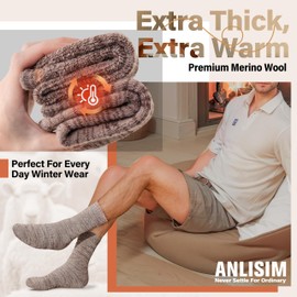 Anlisim Merino Wool Warm Boot Hiking Socks Thermal Extra Thick Winter Cozy Crew Comfy Cushioning Work Women Men Socks 4 Pairs(Coffee Color Series,M)