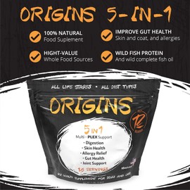 Origins 5-in-1 Dog Supplement - Powdered Food Topper w/Natural Omega 3 Fish Oil - Supports Healthy Digestion, Skin, and Coat - Helps Reduce Itching & Joint Inflammation (2 lbs)