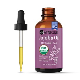 Natnique Jojoba Oil 2oz, USDA Certified Organic, Hexane-Free, 100% Pure for Hair Growth, Face, Dry Skin, Nails, Hair, Scalp Care, Bread & Cuticles. Facial Oil for Gua Sha Massage