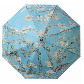 RainCaper Windproof Auto Open/Close 43 Coverage Folding Travel Umbrella Fine Art van Gogh Almond Blossom Reinforced Rib Travel Umbrella with Matching Sleeve