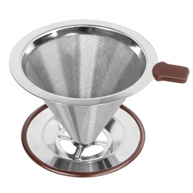 Pour Over Coffee Dripper，Reusable Stainless Steel Drip Cone Coffee Filter, Update Double Ultra Fine Micro Mesh Filter, Professional Paperless Drip Brew Coffee Cone Maker with Cup Stand,1-4 Cup