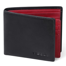 VISOUL Men's Bi-fold Wallet, Genuine Cowhide Leather, Ultra Thin, Large Capacity, License Holder, Card Storage, No Coin Purse, Made by 1st Class Leather Craftsmen, Italian Leather, Assorted Colors