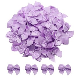 JAKOUE 1.5 Inch Purple Satin Bows (50 Pcs) – Pre-Tied Mini Bows for Gifts, Wedding Party Favors, DIY Crafts & Wrapping Decorations