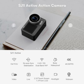 SJCAM SJ11Active Action Camera Portable Mini Camera 4K Ultra HD 20MP Waterproof Anti-shaking Dual Screen Support Live Streaming with Waterproof Case Adapters