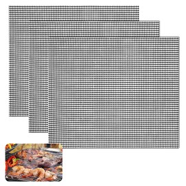 3 Pieces Grid BBQ Grill Mats, 40 x 33 cm Non-Stick Coated Grill Mat Set, Reusable Teflon Grill Mat, Heat Resistant Grill Mats for Charcoal, Oven, Grilling Meat, Baking