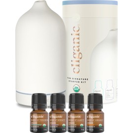 Cliganic Signature Essential Oils Starter Kit with Diffuser Set for Aromatherapy, Home & Office (White)