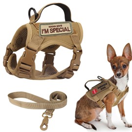 Hanshengday Tactical Dog Harness for Small Dogs, Military Puppy Vest Harness and Leash for Outdoor Training, Adjustable Service Dog Vest with Handle, 3 Patches