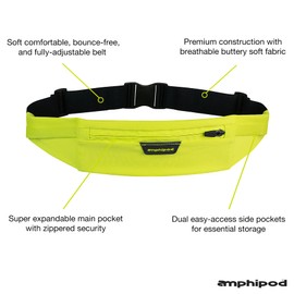 Amphipod MicroStretch Opti-Luxe Belt, Ultra-Light Minimalist Runners Waist Pack for Walking, Hiking & Running, Men & Women - Amp Green - OS - Amp Green - XL