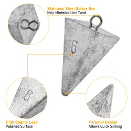 Dr.Fish - Paquete de 5 plomadas de pirámide para pesca de agua salada, peso de 10 oz 32 onzas/2 libras triangulares, equipo de pesca de surf, plomones de peso para pesca de gato, Pompano 4 onzas