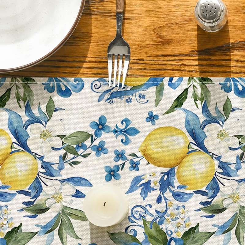 Artoid Mode Blue Lemon Iris Summer Table Runner, Seasonal Spring