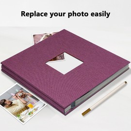 Vienrose Self Adhesive 60 pages Photo Album with Window, Photo Book for 6x4 Pictures Scrapbook Album DIY Black Pages with A Metallic Pen, 9.84 x 9.06 in Dark Purple