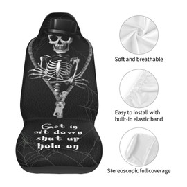Yirasnezy Skull Car Seat Covers 2pcs/Set Skull Print Front Seat Covers Funny Skull Breathable Stretchy Driver Seat Covers Universal Fashion Bucket Seats Protector Fit for Car SUV Truck