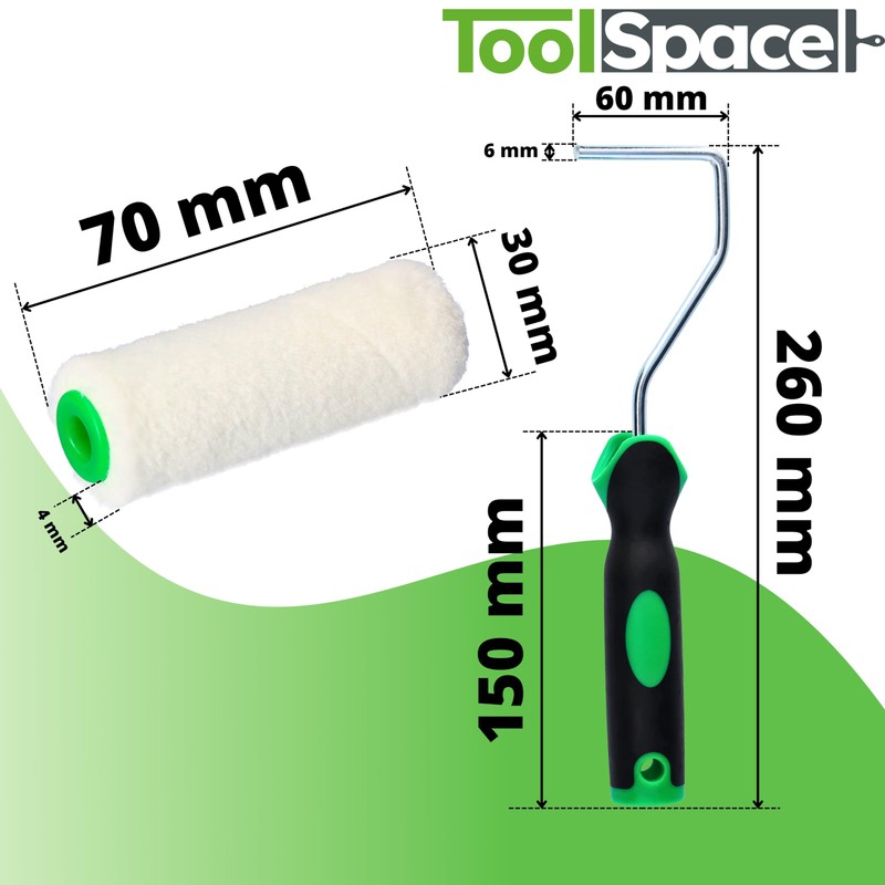 ToolSpace Set of 10 Paint Rollers, 7 cm, with Handle,