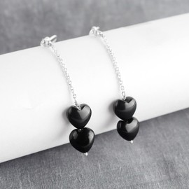 Sunshinegems Natural Black Onyx Heart Drop Earrings, Healing Crystals, Meditation Earring, Yoga Jewelry, Gemstone for Women Healing, Chakra, Birthday, Gift for Her, Jewelry