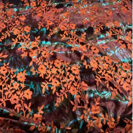 HWN Floral Garden Print Burnout Velvet by Elotex International Fabric (Orange)