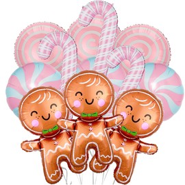 12Pcs Christmas Party Balloons Christmas Gingerbread Man Foil Balloons Pink Candy Cane Pink Candy Balloons for Christmas Xmas Candyland New Year Birthday Party Decorations Supplies