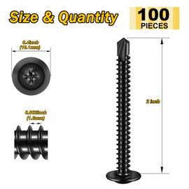Mywish 100Pcs #10×2" Black Self Tapping Screws for Metal, 410 Black Metal Screw Oxide Stainless Steel Truss Head Self Drilling Screws High-Strength