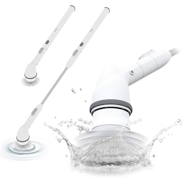 ABKO Electric Spin Scrubber Cordless Lightweight Cleaning Replaceable Brush Head Adjustable Extension Rod for Tile Bathtub Floor Bathroom Kitchen BC01
