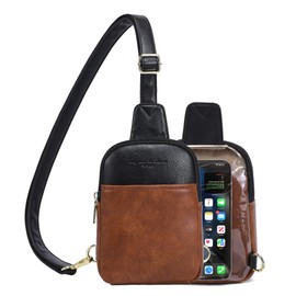 INICAT Small Sling Bag Crossbody Vegan Leather Fanny Packs for Women Fashionable Chest Bag for Travel(Black Brown)