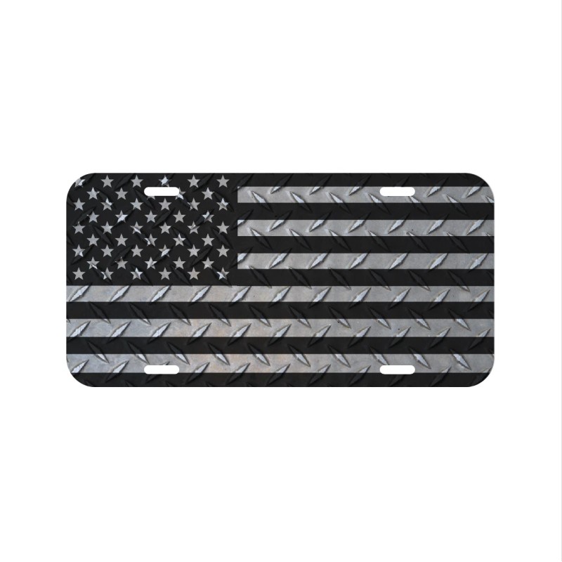 Amel Diamond Plate USA American US Flag Vehicle License Plate
