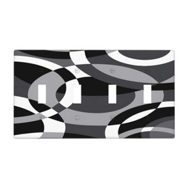 Abstract Black White Grey Circle 4 Gang Light Switch Cover Decorative Quad Toggle Wall Plate Decorative Electrical Faceplate for Kitchen Home Barn Farmhouse