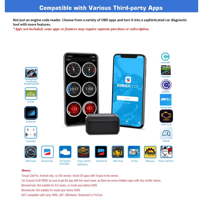 Veepeak OBDCheck BLE Bluetooth OBD II Scanner for iOS &