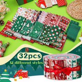 Jelly Roll Fabric Christmas Quilting Fabric Scraps Fabric Squares Snowman Fabric Strips Patchwork Roll Cotton Fabric for Quilting Supplies, Home Decoration, Christmas DIY Crafts