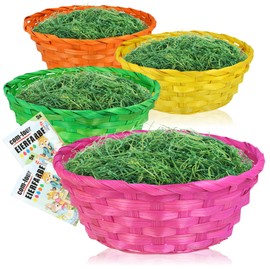 com-four® 4x colorful raffia baskets and egg colors as decoration for Easter - Easter nest in great colors - Easter basket with Easter grass (Set 1 - colorful)