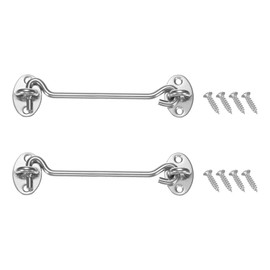 M METERXITY 2-Pack Hook and Eye Latch for Door 6 Inch Stainless Steel Gate Latch Barn Door Lock Hook and Eye Gate Latch for Gate/Shutters/Window/Cabinet/Bathroom [Silver]