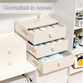 Tynulox Underwear Organizer Drawer, 15 Cells Plastic Socks Drawer, Stackable Closet Organizer, Storage Box for Bras, Panties, Snacks, Beige