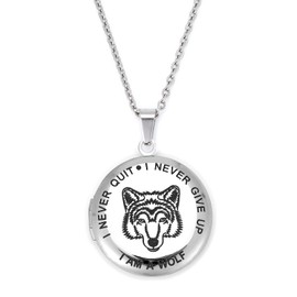 UTHOSMDO Wolf Necklace with Encourage Words, That Holds Pictures Inside, Stainless Steel Wolf Necklace Men (I am wolf SILVER)