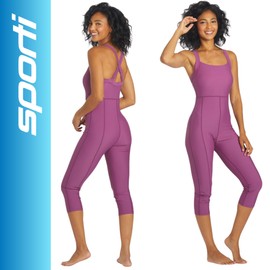 Sporti Active Solid One Piece Cropped Swim Unitard - Amethyst - Small