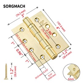Pack of 2 Hinges 100 x 76 mm Folding Ball Bearing Golden Door Hinges Wooden Door Exterior Heavy Duty Hinge