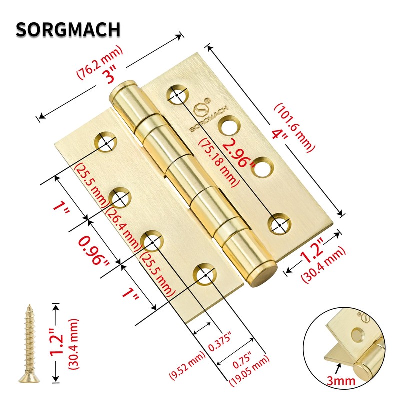 Pack of 2 Hinges 100 x 76 mm Folding Ball