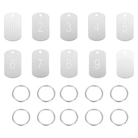PATIKIL 10PCS Number Tags 1-10, Number Key Tags Aluminum Numbered Keychain Metal Rectangle with Key Rings for Organizer Field Sales Hangers Clothes Labels ID, Silver